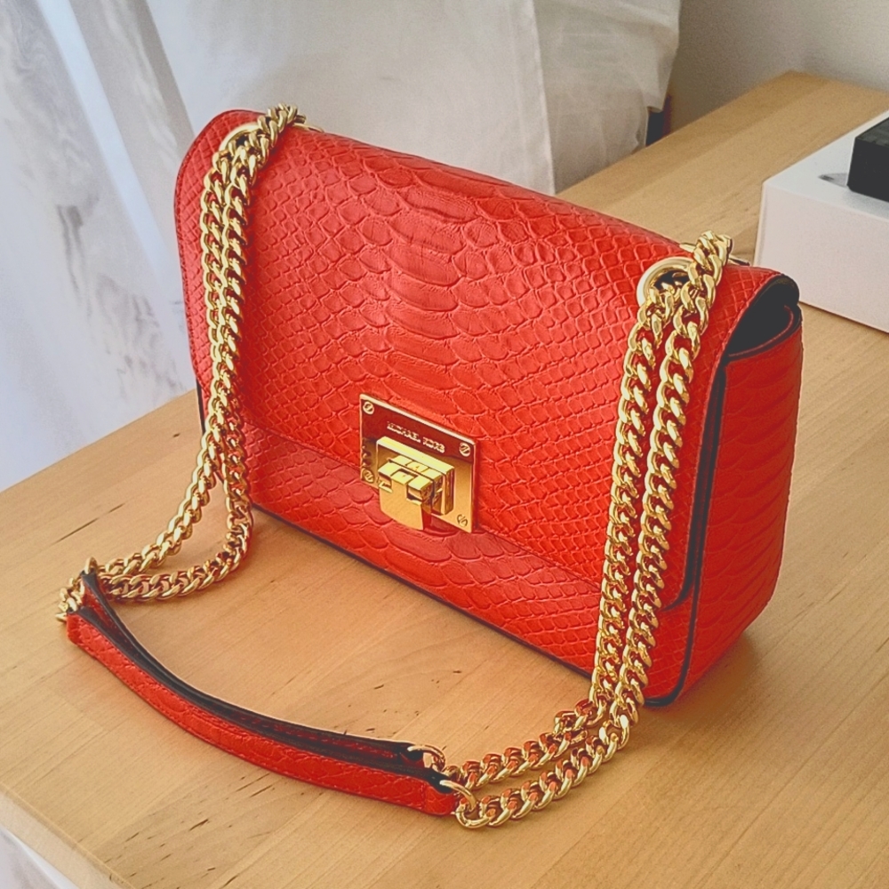 Michael Kors red python leather crossbody bag